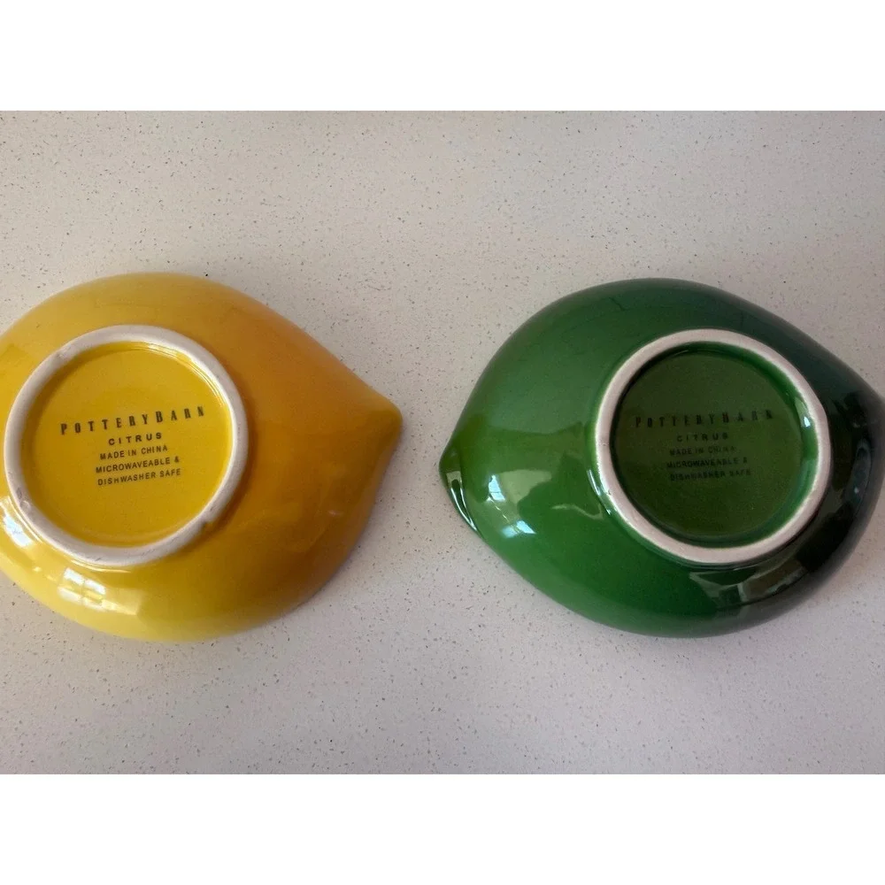 Pottery Barn Citrus Lemon Lime Set of‎ 2 Yellow Green Stoneware 6 Inch